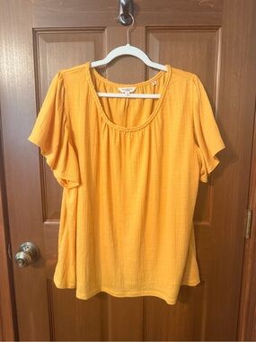 Max Studio Mustard Short Sleeve Scoop Neck Blouse